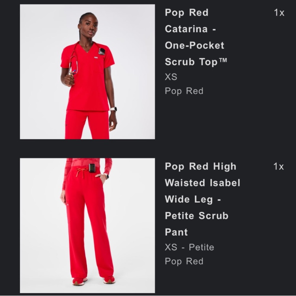 FIGS Pop Red scrubs set - Catarina top & Isabel wide leg bottom